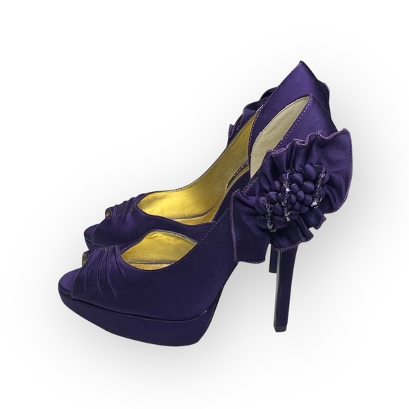 new Nina ༄ Satin Crystal D’Orsay Platform Peep Toe Stiletto Heel༄ Amethyst ༄ 6.5 - Picture 6 of 16